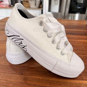 Custom Chuck Taylor All Star Lift Platform Wedding By You “Mrs.”Bridal Sneakers